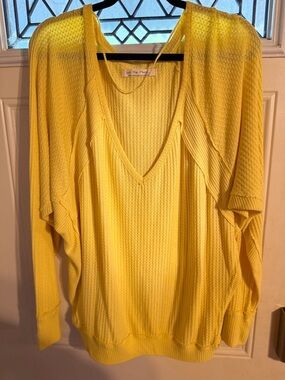 We The Free Yellow Textured V‑Neck Knit Top